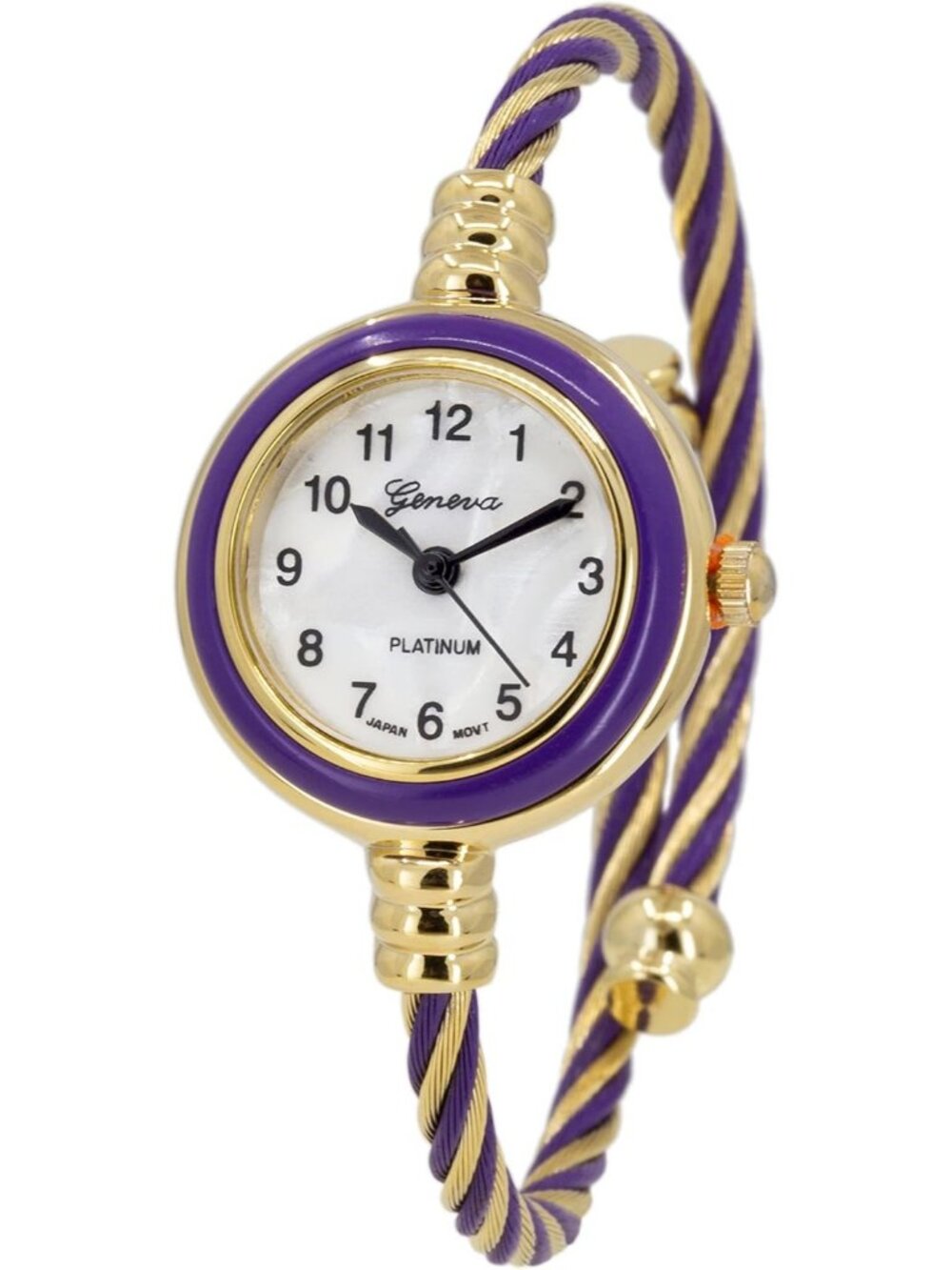 Women's Gold Purple Round Analog Display Arabic Numbers Wire Bracelet Watch